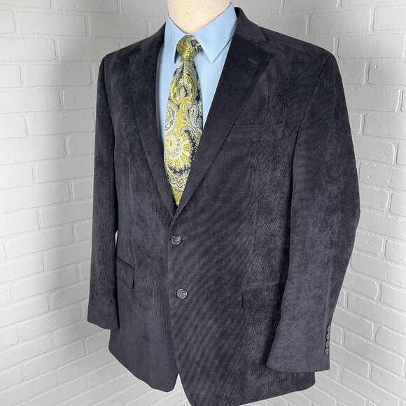 Chaps Blazer Men 44R Black Corduroy Classic Retro Academia‎ Jacket Stretch Poly - Picture 1 of 14